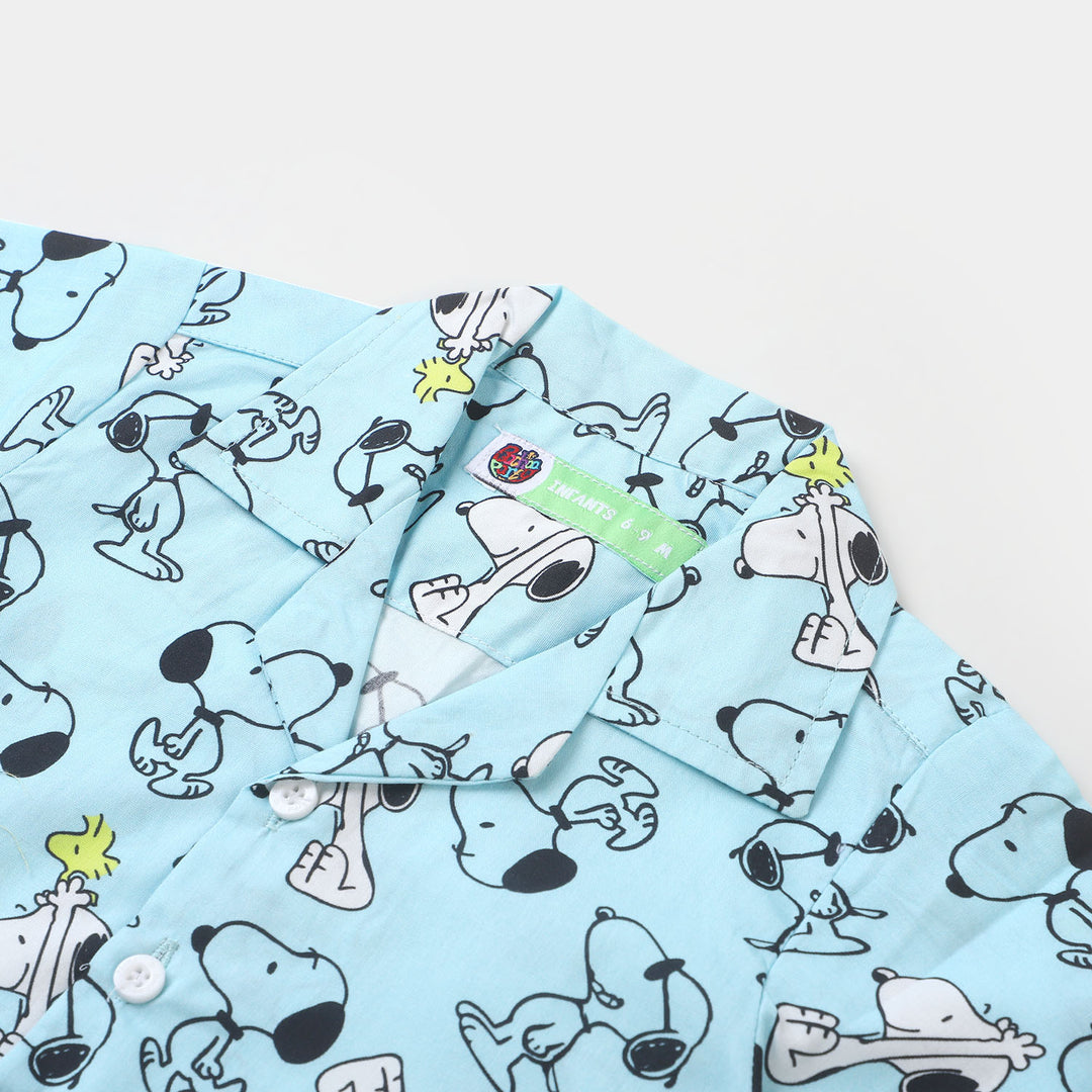 Infant Boys Cotton Casual Shirt Printed- Light Blue