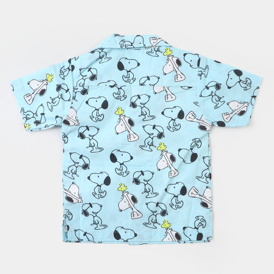 Infant Boys Cotton Casual Shirt Printed- Light Blue