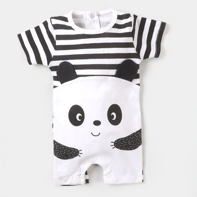 Infant Boys Knitted Romper Panda  - White