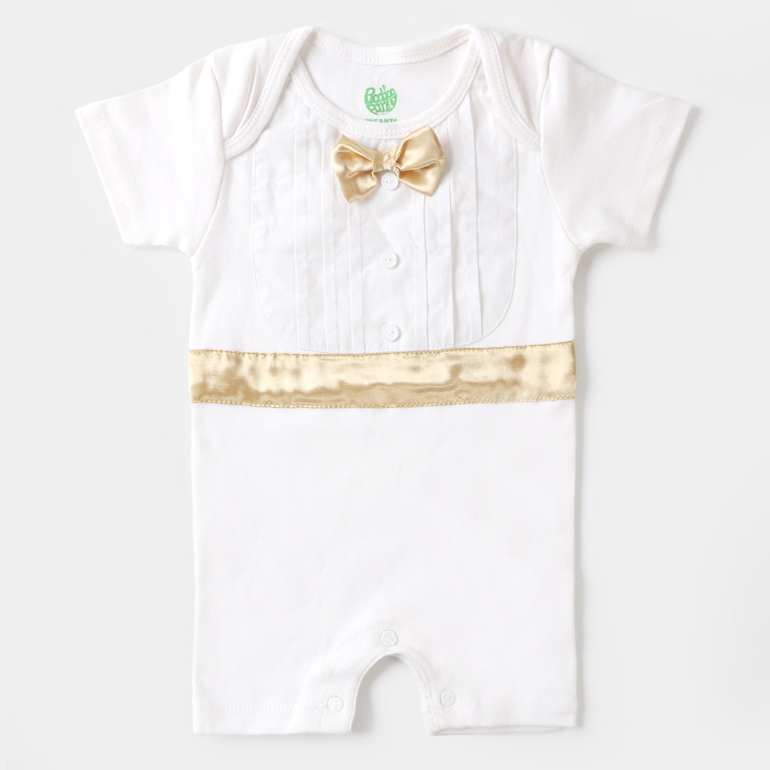 Infant Boys Knitted Romper Tuxedo - White