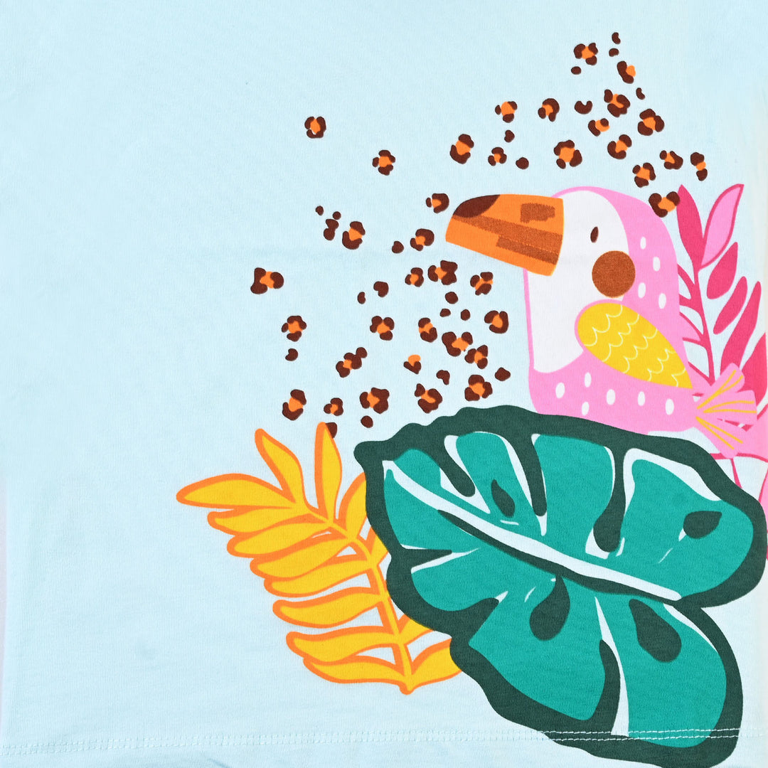 Girls T-Shirt H/S Tropical  - Salt/W/S