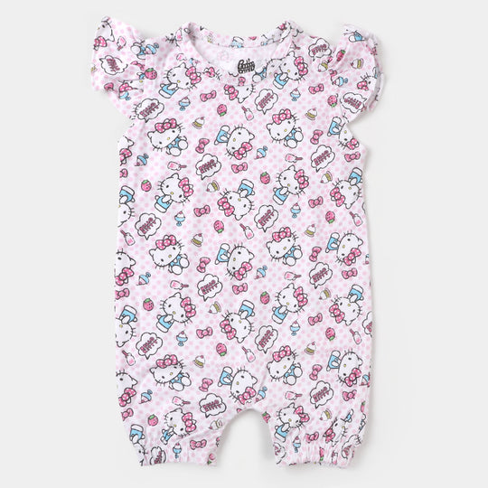Infant Girls Knitted Romper Printed  - White