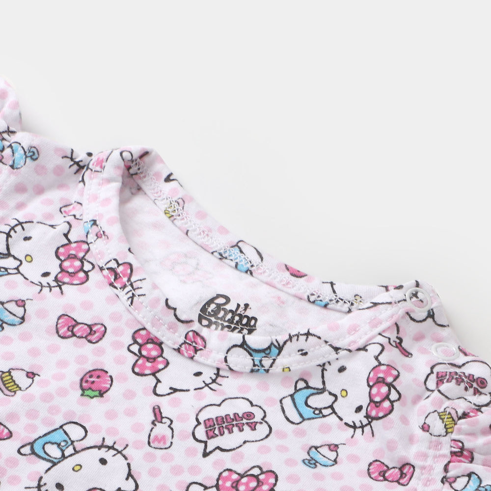 Infant Girls Knitted Romper Printed  - White