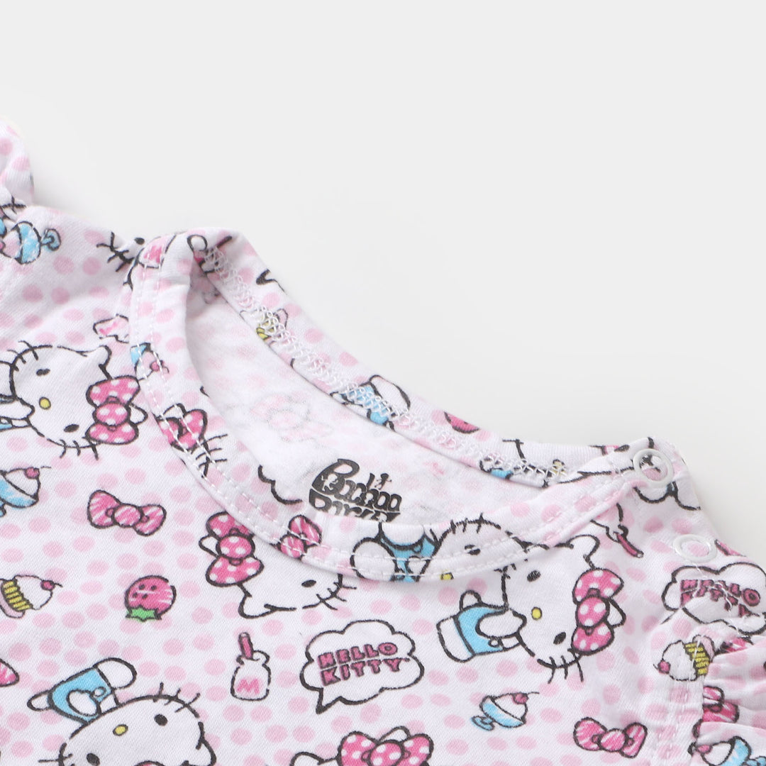 Infant Girls Knitted Romper Printed  - White
