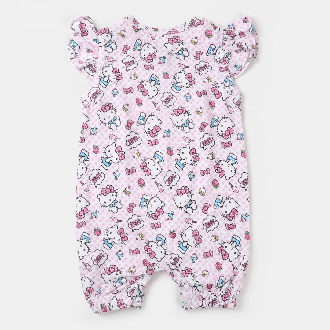 Infant Girls Knitted Romper Printed  - White