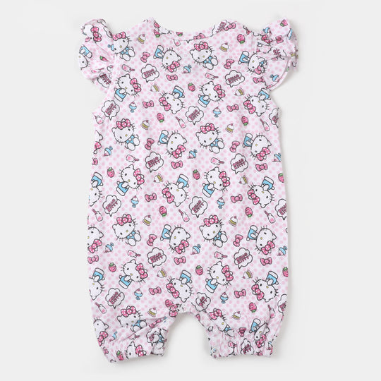 Infant Girls Knitted Romper Printed  - White