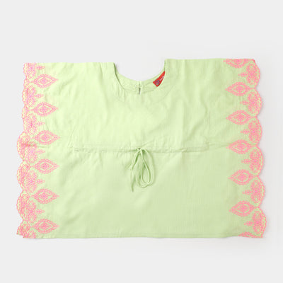 Girls Cotton Embroidered Kaftan  - Green