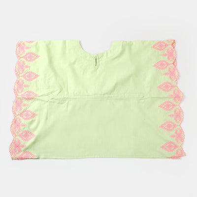 Girls Cotton Embroidered Kaftan  - Green
