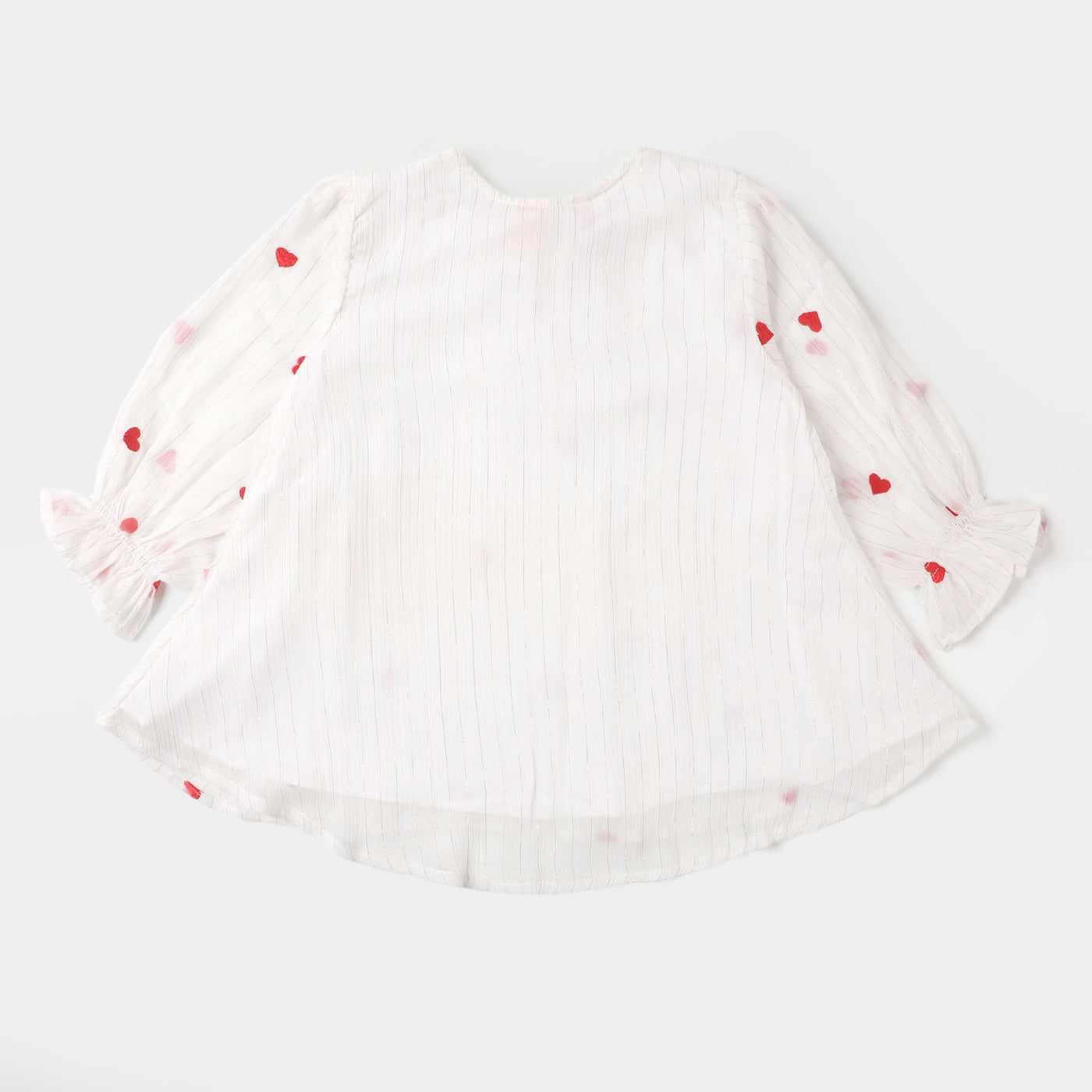 Girls Chiffon Embroidered Top Red Hearts - White