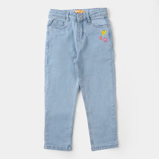 Girls Denim Pant Mom Fit  - Ice Blue