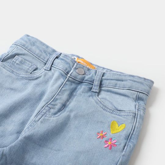 Girls Denim Pant Mom Fit  - Ice Blue