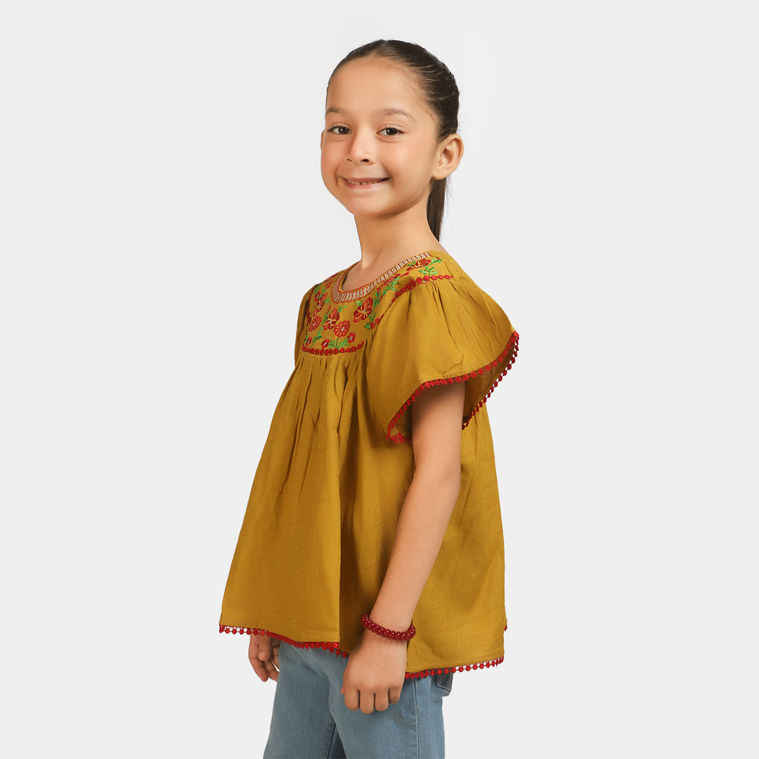 Girls Jacquard Embroidered Top Elegant - Mustard