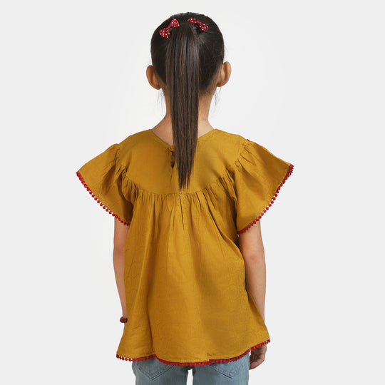 Girls Jacquard Embroidered Top Elegant - Mustard