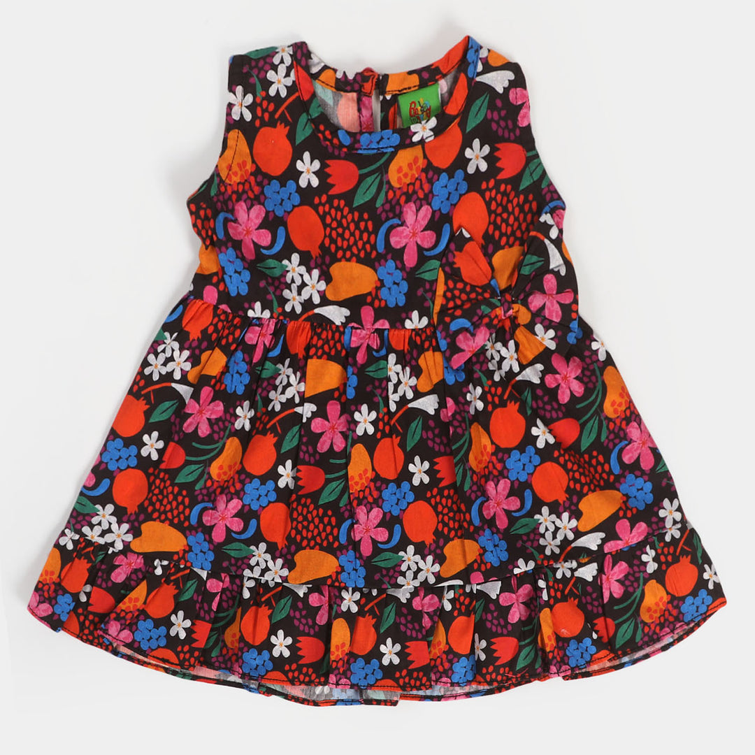 Girls Cotton Casual Frock - Multi