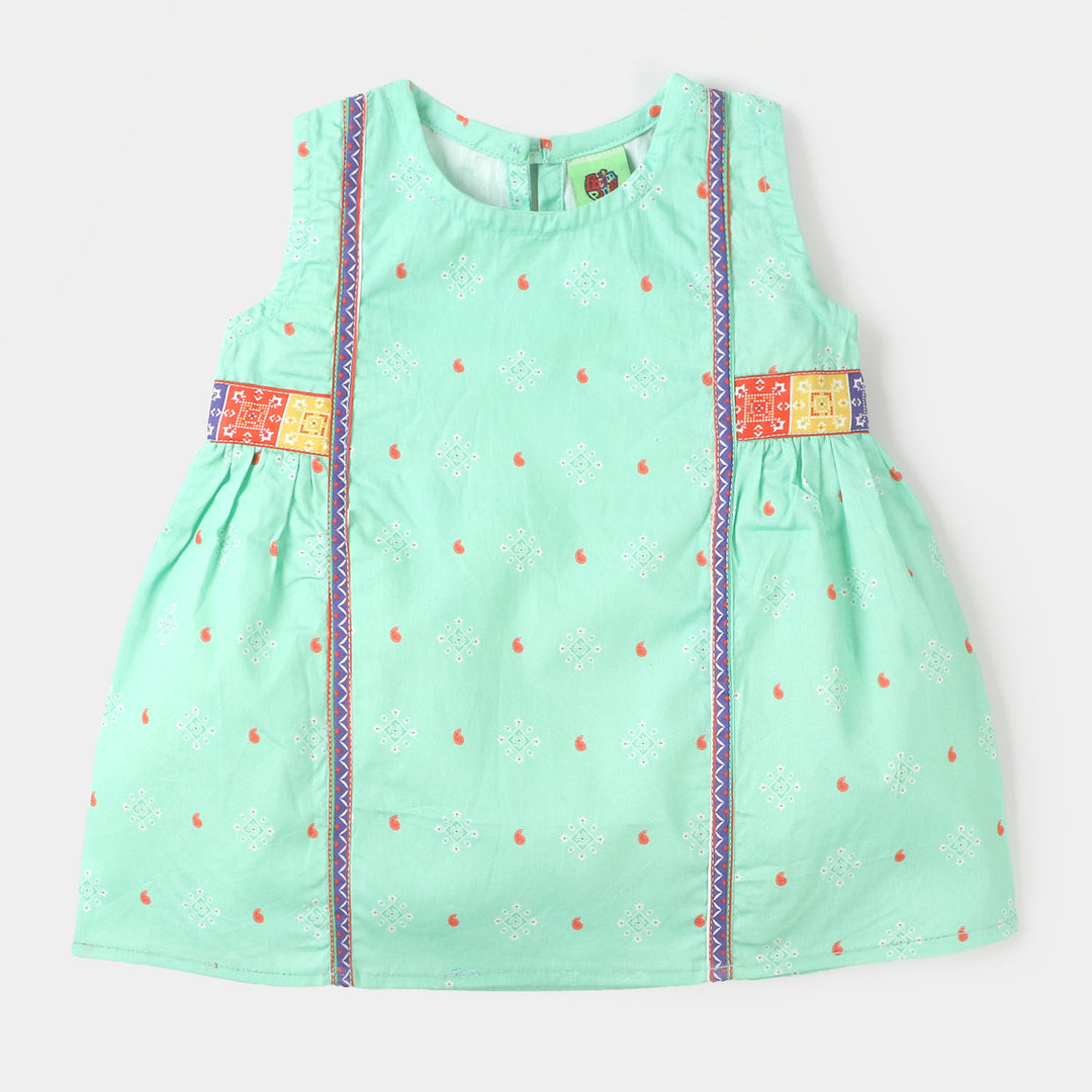 Infant Girls Digital Print Kurti Glow - Aqua Green