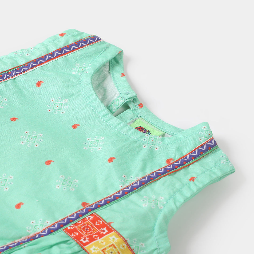 Infant Girls Digital Print Kurti Glow - Aqua Green