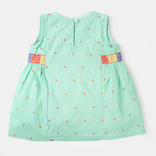 Infant Girls Digital Print Kurti Glow - Aqua Green