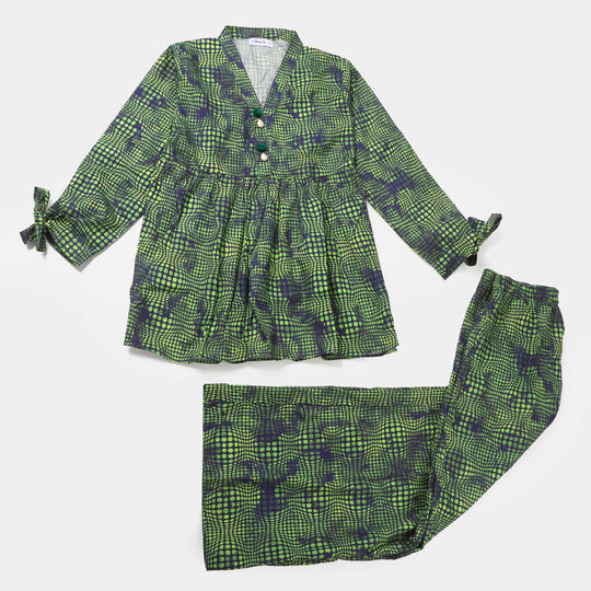 Teens Girls Cotton 2 Pcs Suit - Green