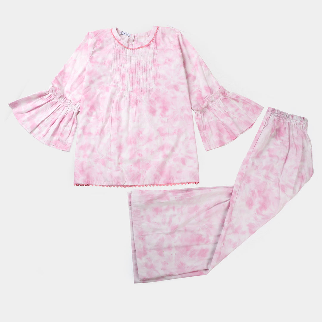 Teens Girls Cotton 2 PCs Suit Set - Pink