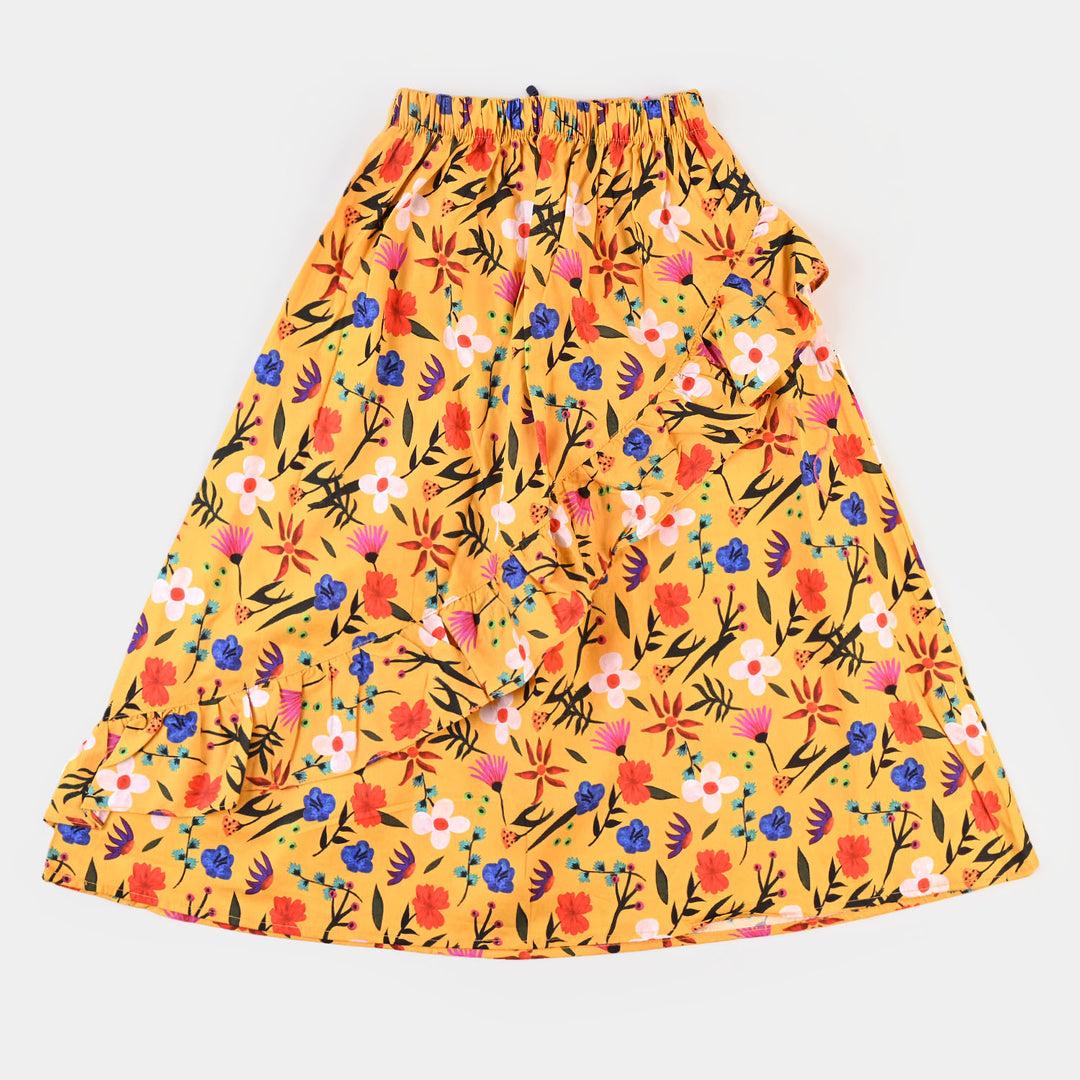 Girls Digital Print Long Skirt - Yellow