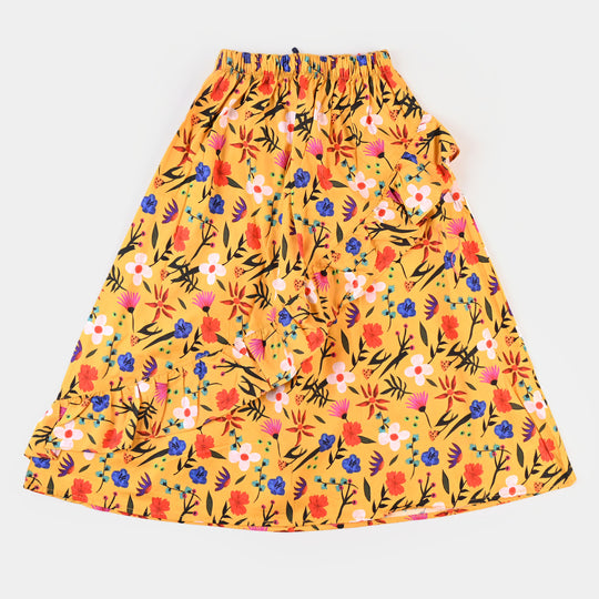 Girls Digital Print Long Skirt - Yellow