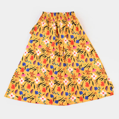 Teens Girls Digital Print Long Skirt - Yellow