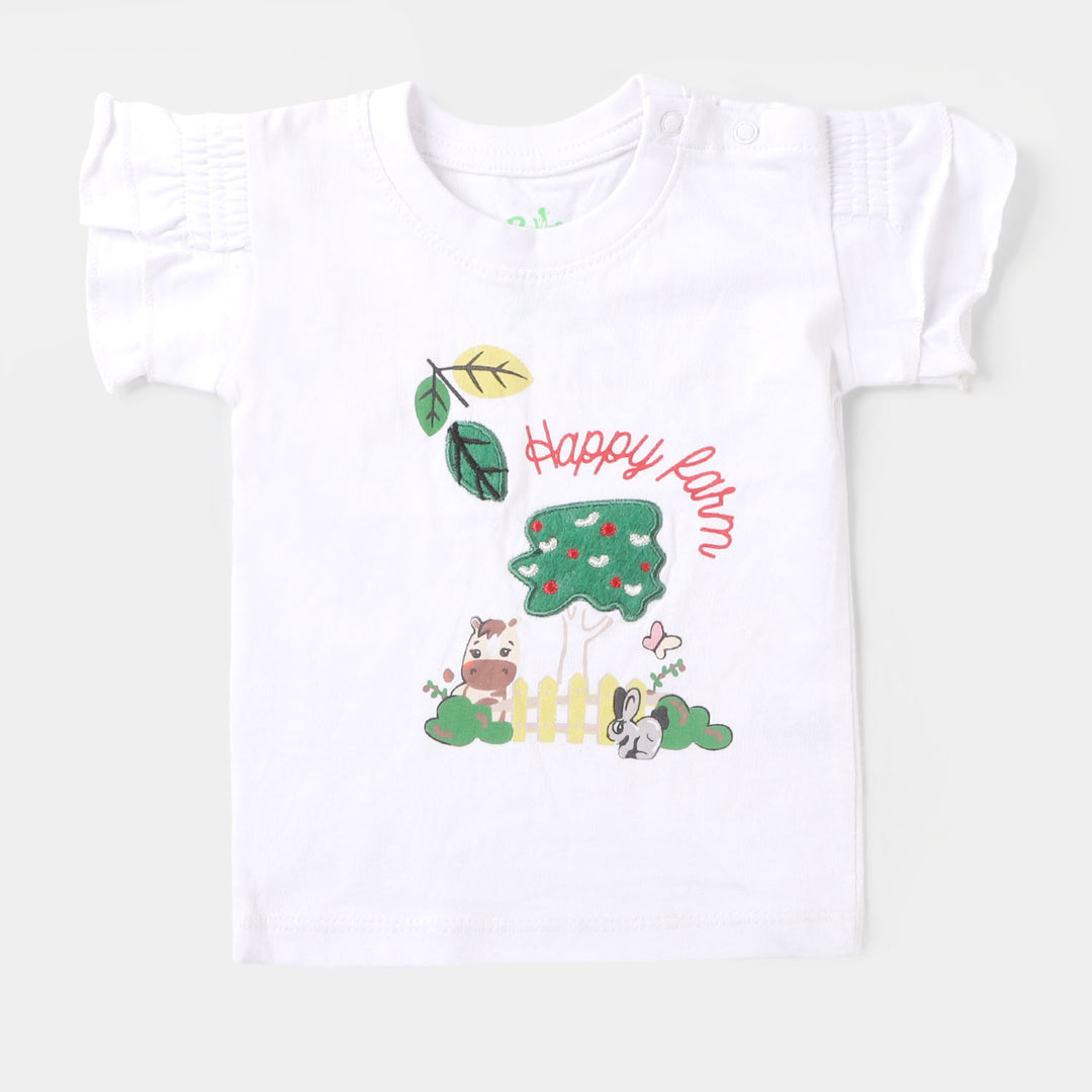 Infant Girls T-Shirt Happy Farm  - White