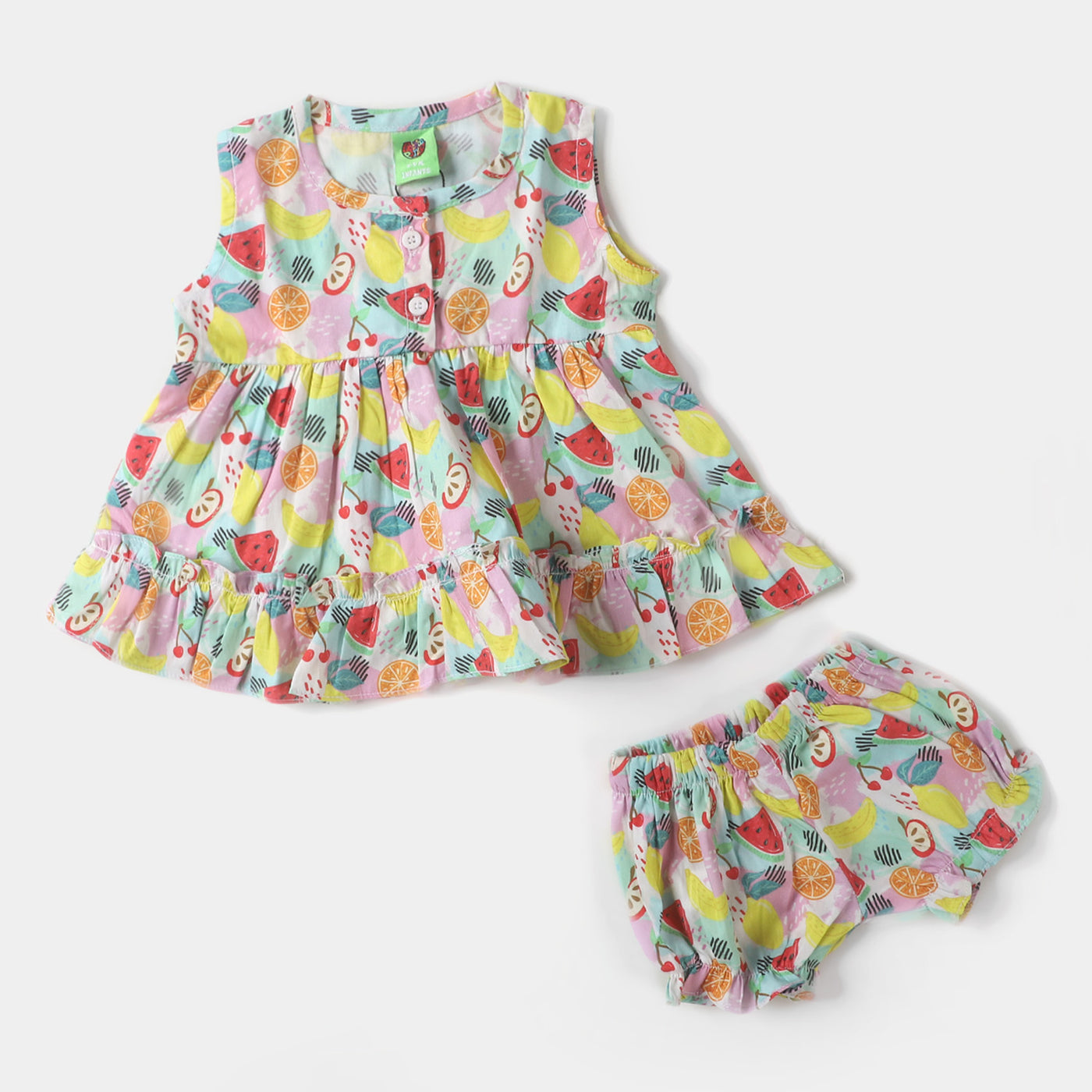 Infant Girls Woven Suit Fruits - White