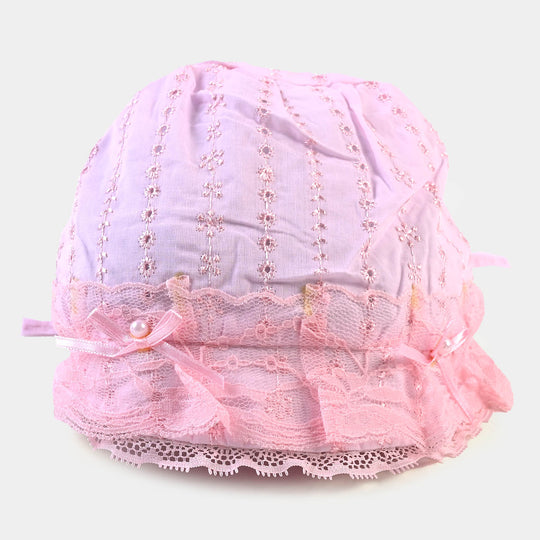 BABY ROUND CAP/HAT 12 MONTH +  PINK