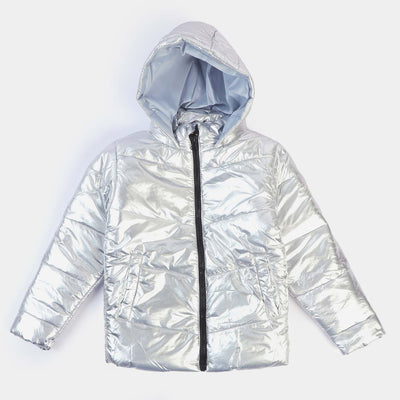 Girls Taffeta Quilted Jacket Silver Vogue-SILVER