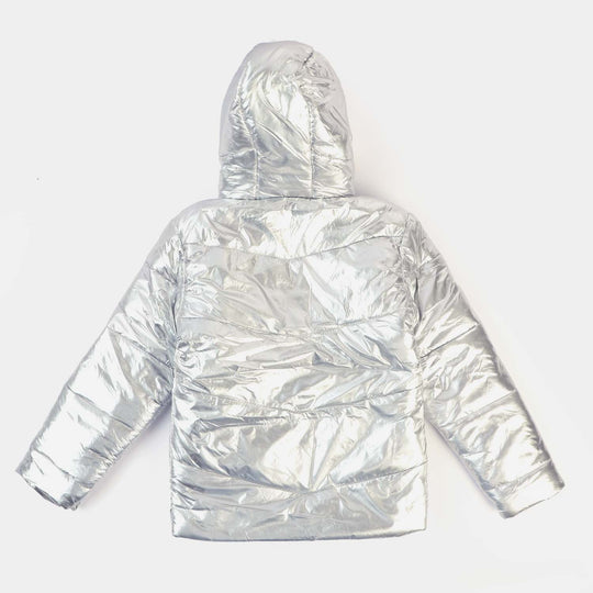 Girls Taffeta Quilted Jacket Silver Vogue-SILVER