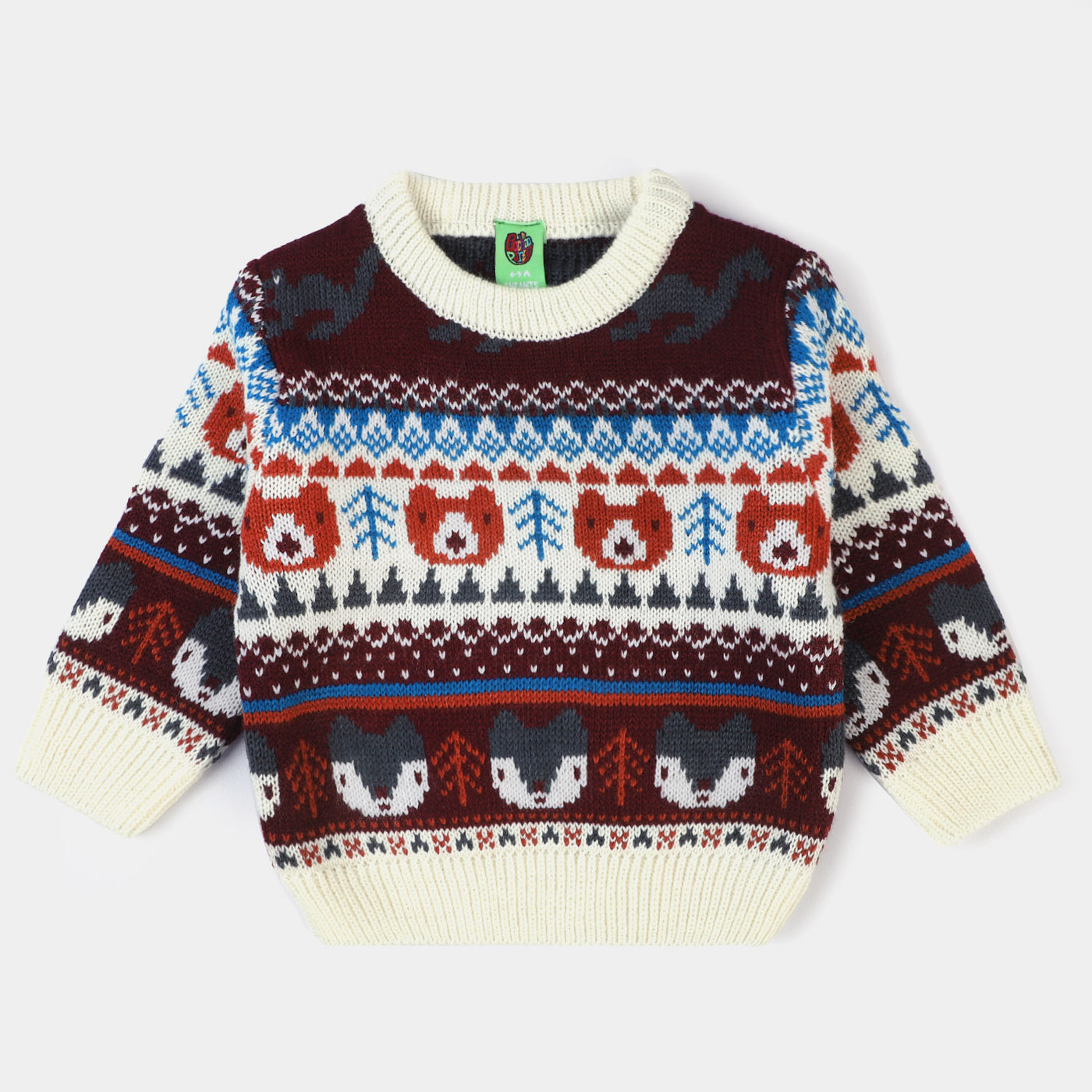 Infant Boys Acrylic Full Sleeves Sweater - Maroon/Off White