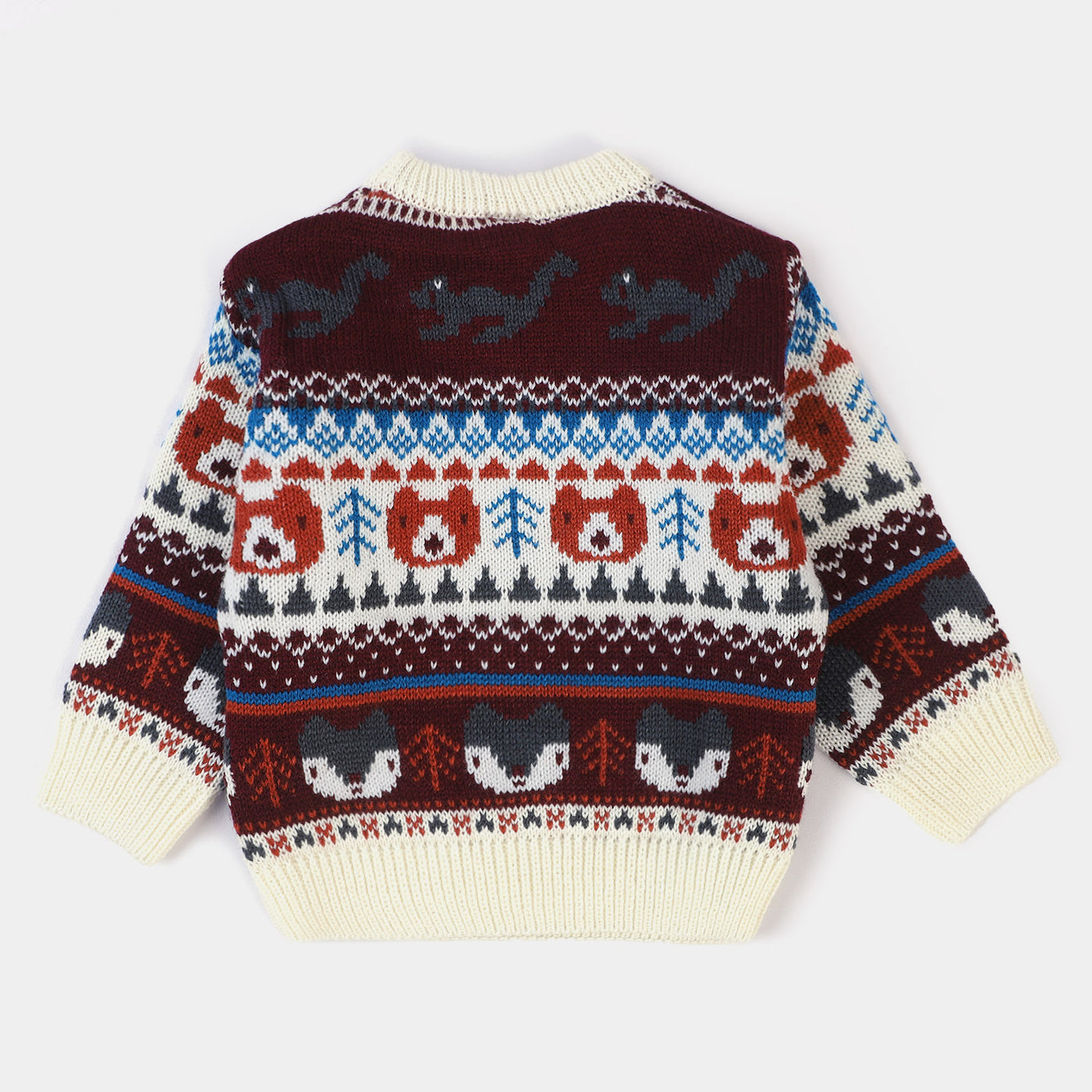 Infant Boys Acrylic Full Sleeves Sweater - Maroon/Off White