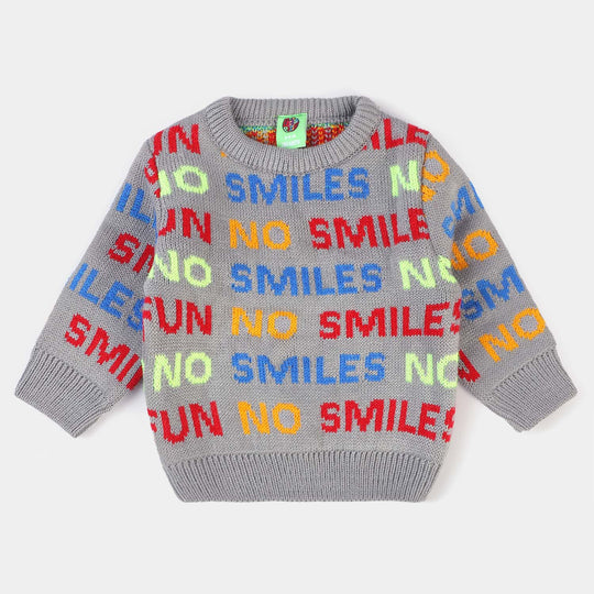 Infant Boys Acrylic Smile Full Sleeves Sweater - Grey