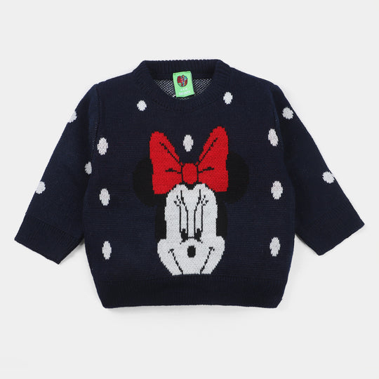 Infant Girls Acrylic Full Sleeves Sweater -NAVY