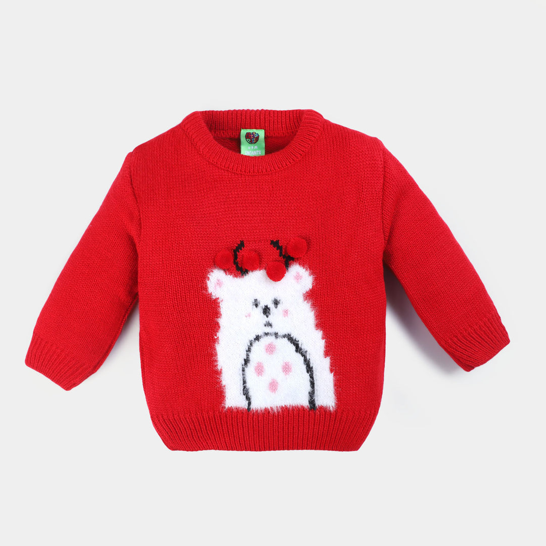 Infant Girls Acrylic Full Sleeves Sweater-Red