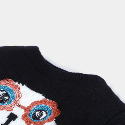 Infant Girls Acrylic Full Sleeves Sweater-BLACK