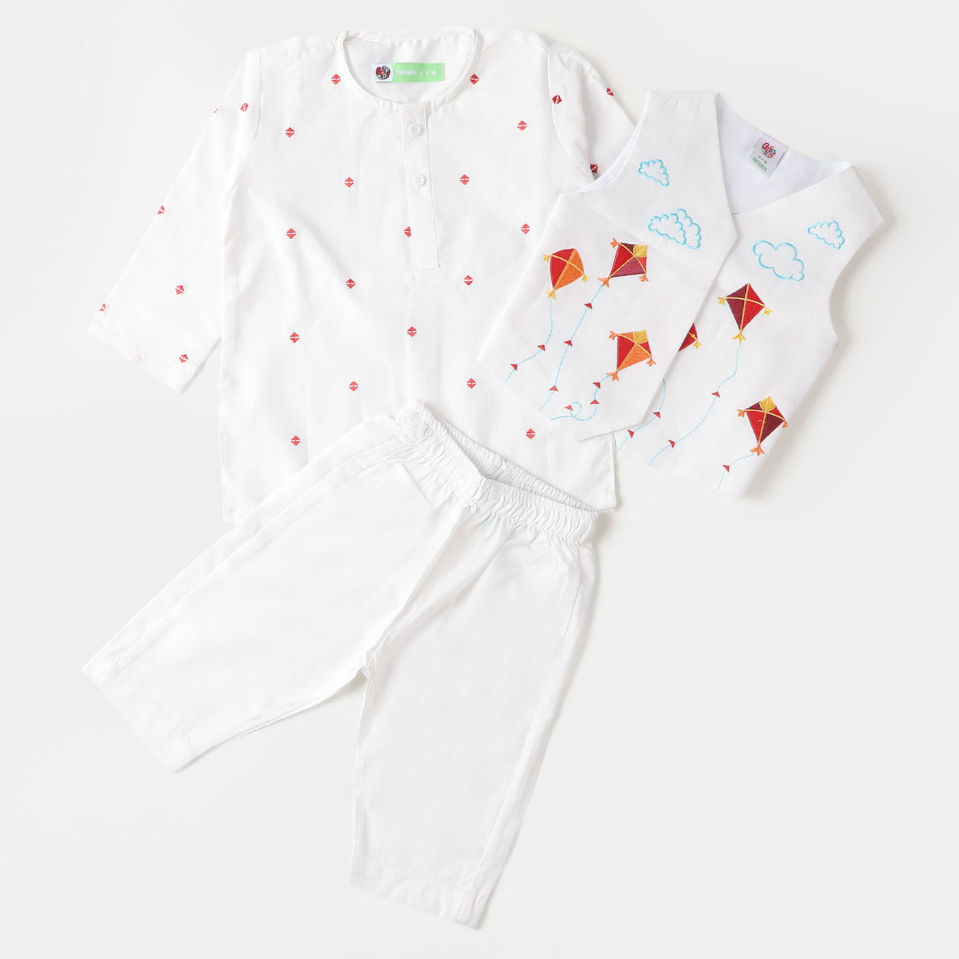 Infant Boys Embroidered 3PCs Set Suit - White