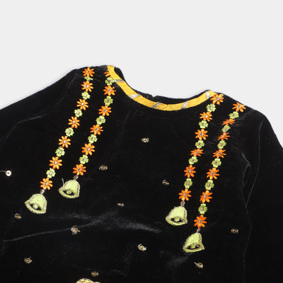 Infant Girls Velvet 2PCs Suit Bells-BLACK