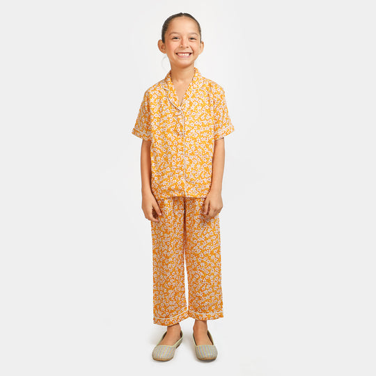 Girls Woven Night Suit Flowers - Citrus