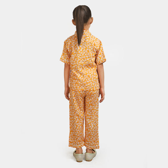 Girls Woven Night Suit Flowers - Citrus