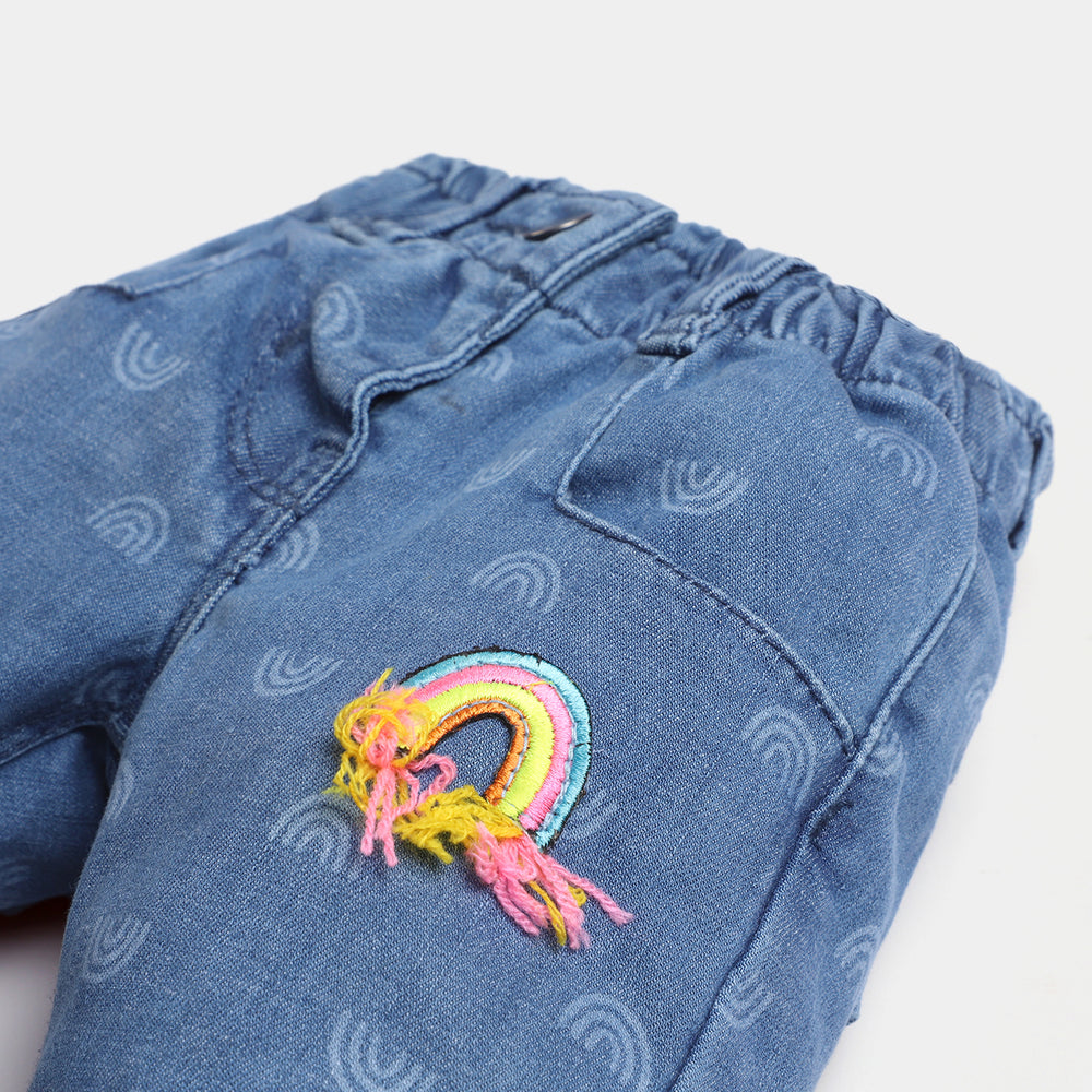 Infant Girls Denim Pant Rainbow-Mid Blue