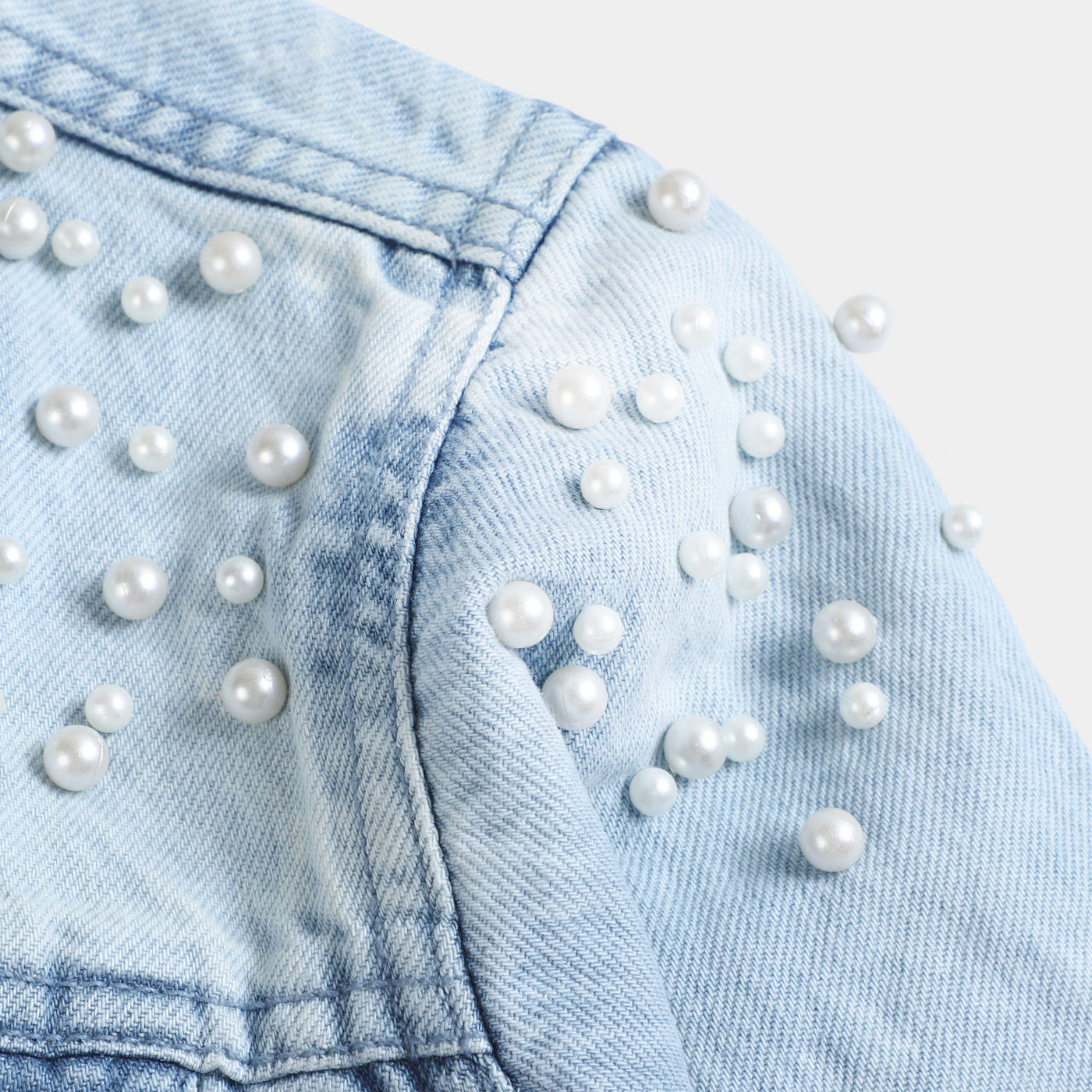 Teens Girls Denim Jacket Pearls-LIGHT BLUE