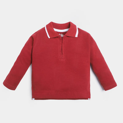 Infant Boys Cotton Polo T-Shirt Half Zip-Maroon