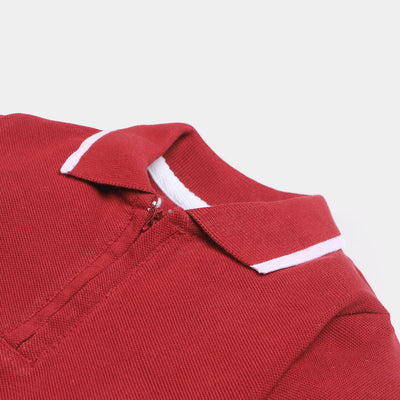 Infant Boys Cotton Polo T-Shirt Half Zip-Maroon
