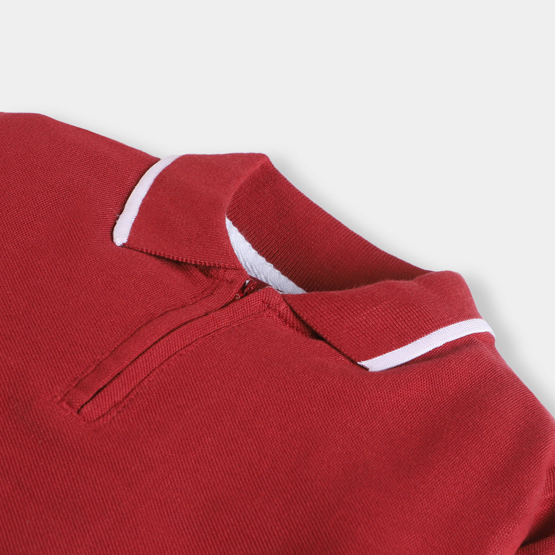 Boys Cotton Polo T-Shirt Half Zip - Maroon