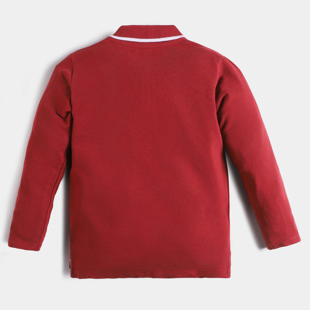 Boys Cotton Polo T-Shirt Half Zip - Maroon