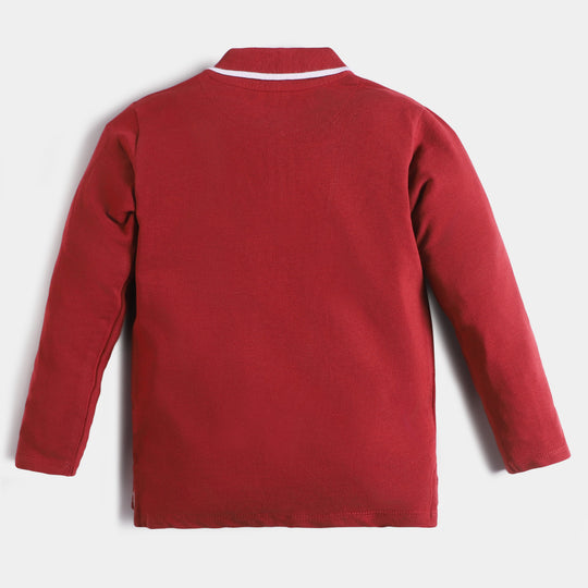 Boys Cotton Polo T-Shirt Half Zip - Maroon