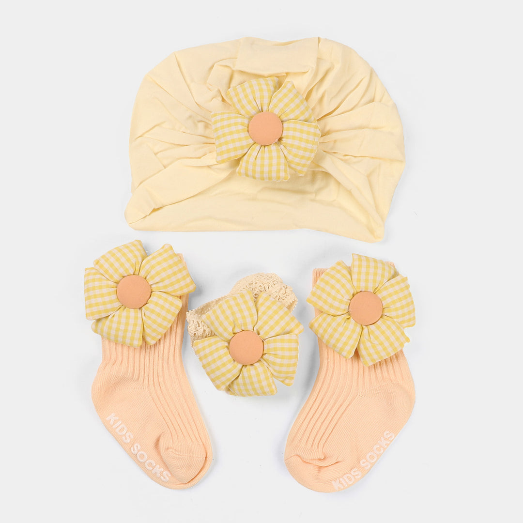 Baby Girl Cap, Socks & Hair Band Set