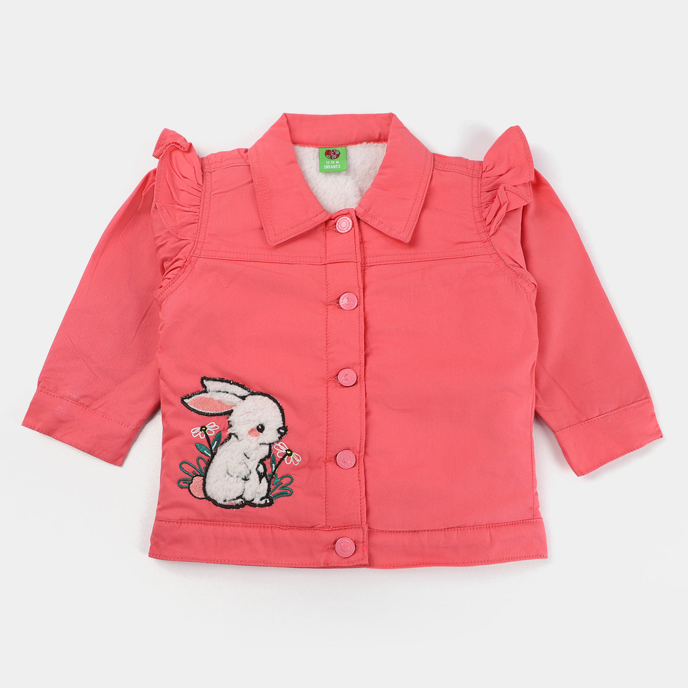 Infant Girls Cotton Jacket Frill-Pink